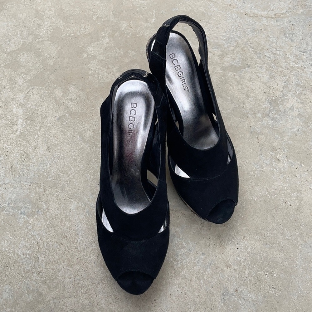 BCBGirls Suede Leather Platform Heels Black 7B/37
